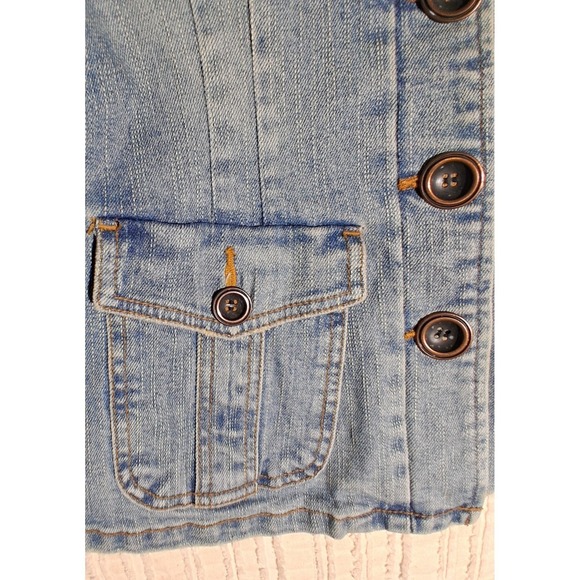 Y2k STAR Light Wash Denim Jacket Women's Button Front Military Style Jean Coat - Picture 12 of 17